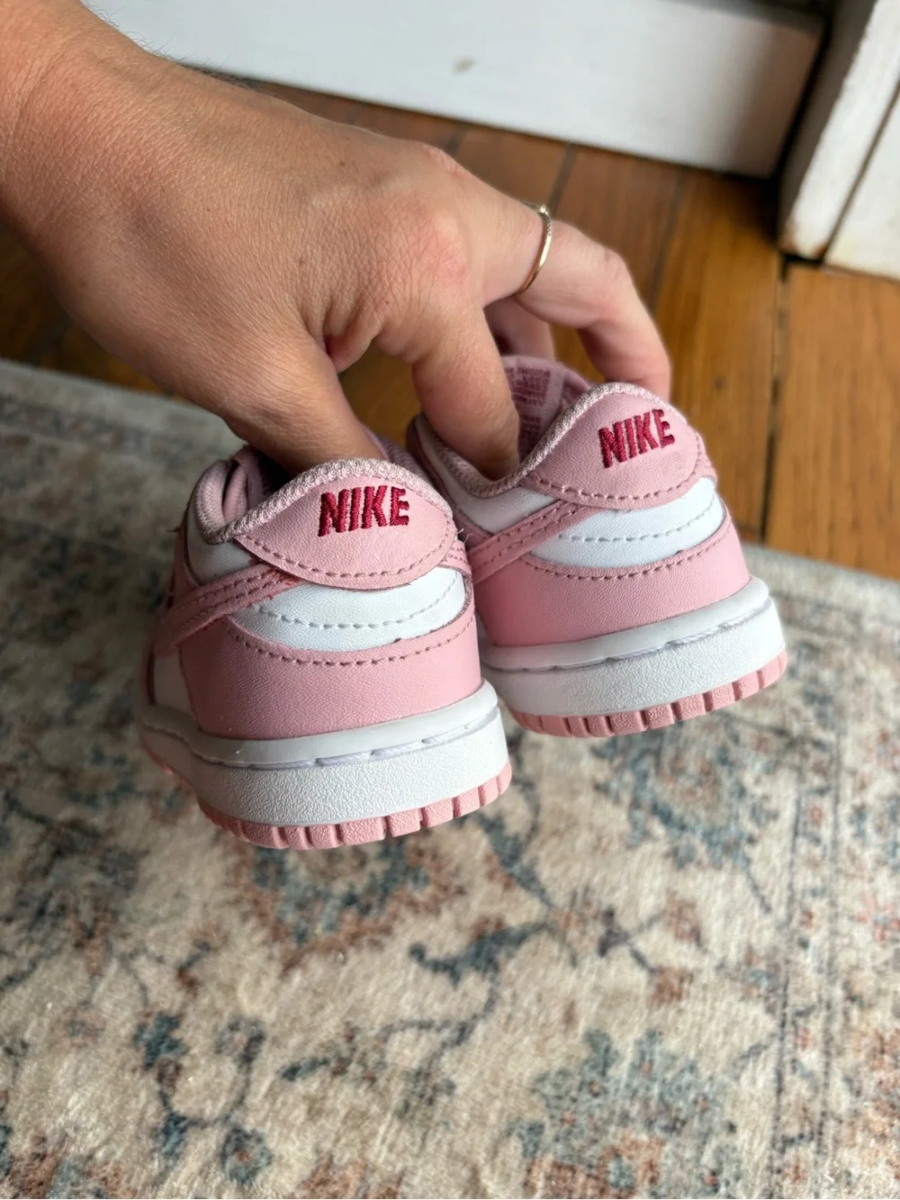 6C Toddler Girls Rose Pink & White Nike Slip On Dunks
